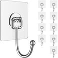 thumbnail image 1 of Pack de 10 Ganchos Adhesivos Extra Grandes de Acero Inoxidable sin Clavos Transparentes y Resistente al Agua para Baño y Cocina, 1 of 7