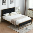 VELOCAVA Full Size Upholstered Platform Bed Frame With Tall Headboard - Cream White Plush Velvet, No Box Spring Needed