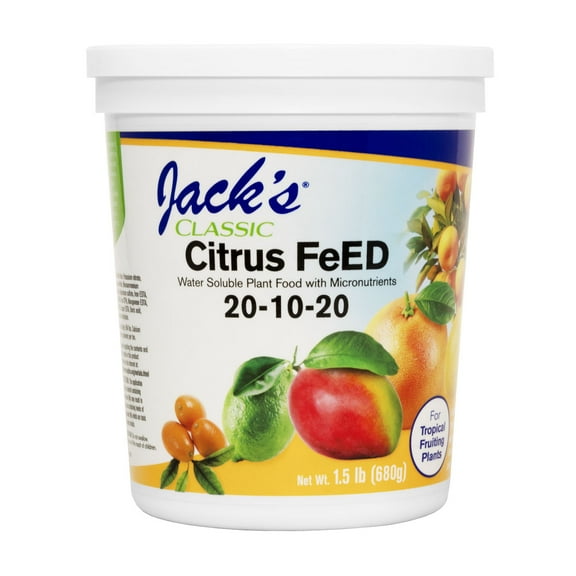 Jack's Classic 20-10-20 Citrus Food Water Soluble Fertilizer with Micronutrients to Provide Improved Growth and Fruiting in Tropical Plants, 1.5 Pounds