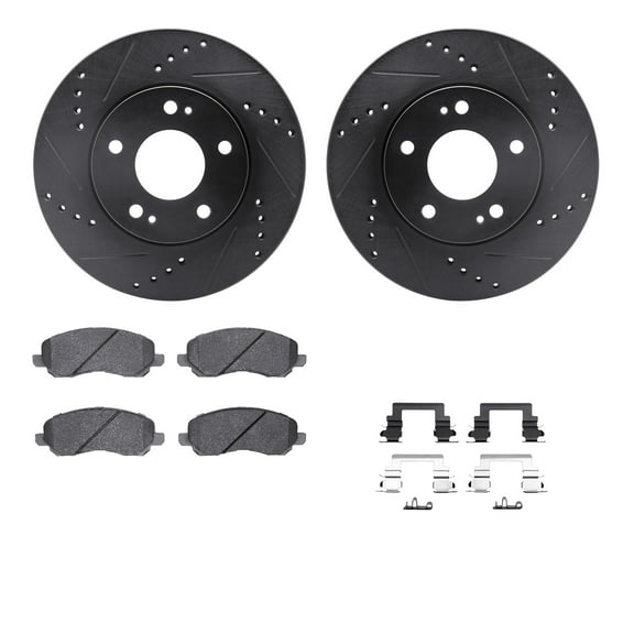 Dynamic Friction Company Front Brake Rotors-Drilled and Slotted-Black with 5000 Advanced Brake Pads includes Hardware 8512-72068