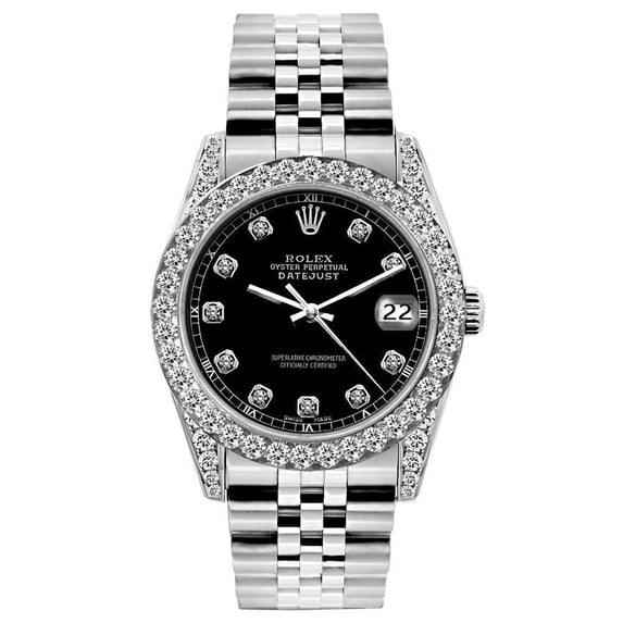 Pre-Owned Rolex Datejust 26MM 6916 Black Diamond Dial Diamond Bezel Stainless Steel Jubilee Bracelet 1.2ct