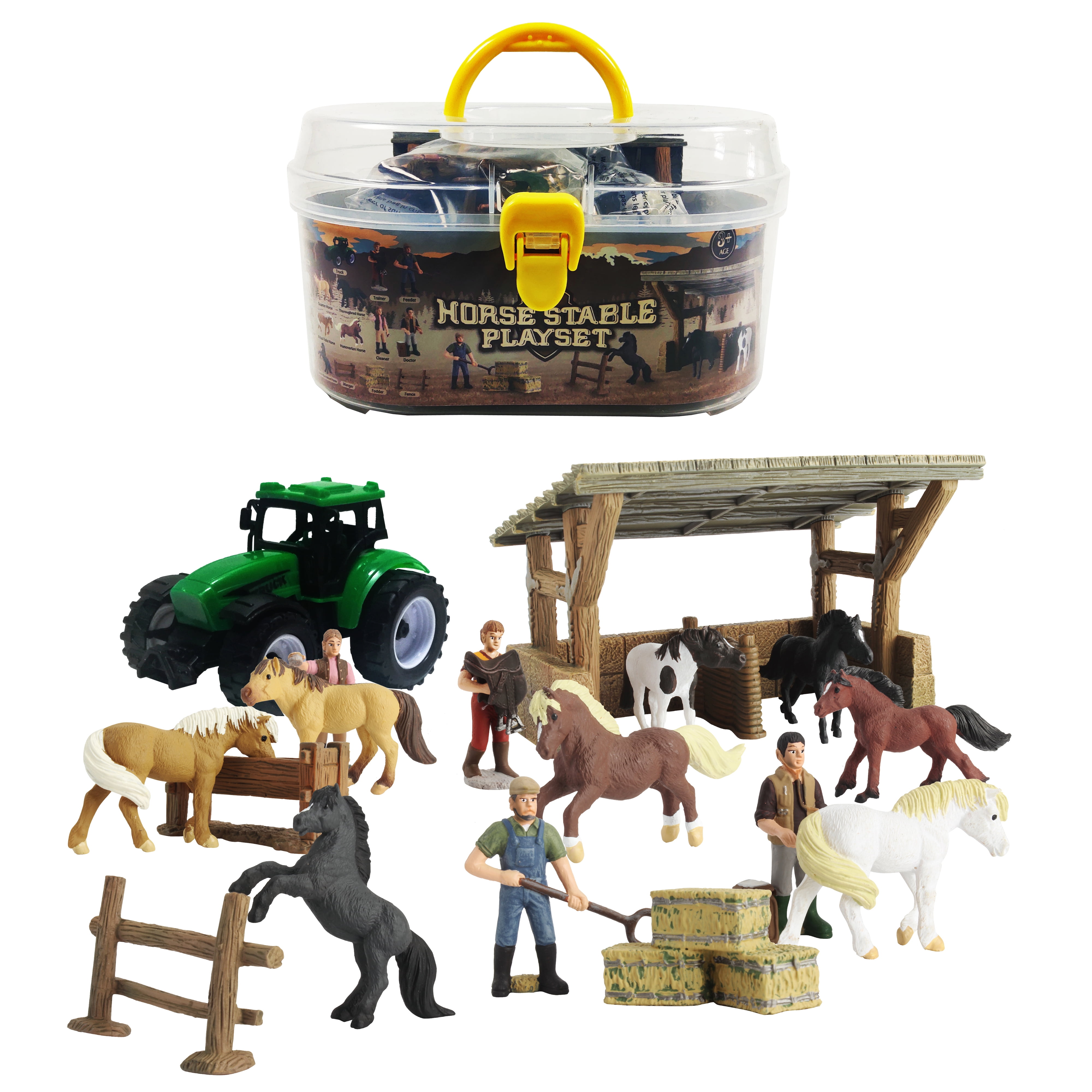 Kids Horse Caravan Play Set Pretend Animal Toy Toddler Gift Girl Boy Stable Barn 