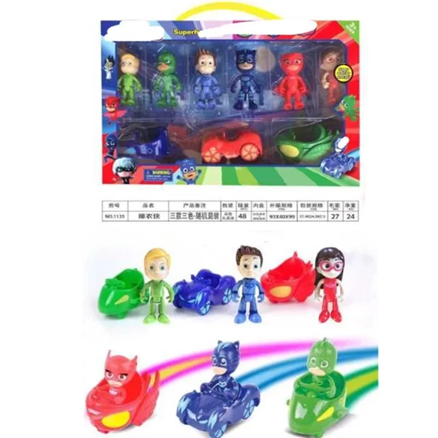 PJ Masks-figuras de acción de personajes clásicos de Anime, juego de juguetes con 3 coches de conexión, Owlette Catboy, regalos para niños