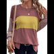 thumbnail image 2 of Blusas de Larga de Gran Tamaño, Moda 2025, Cuello Redondo, Informal, con Bloques de Color, para Mujer. Vino Tinto L, 2 of 9