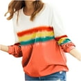 thumbnail image 1 of Femmes Manches Longues Col Rond Couleur Bloc Sweat-Shirt Tops Casual Rayé Imprimé Ample Coupe Chemises Blouses Tunique Tops, 1 of 7