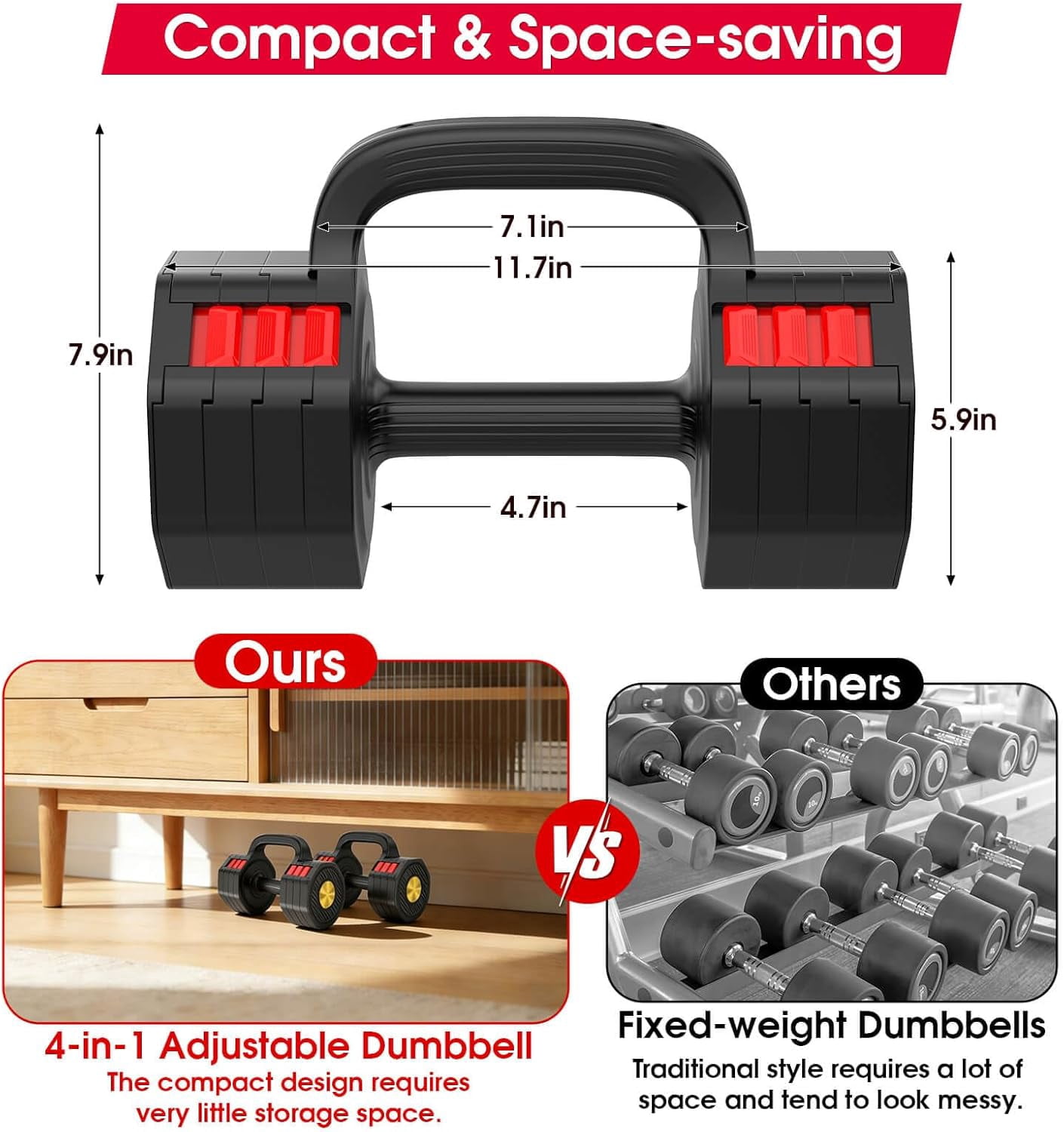 Adjustable Dumbbell Set, 4 Levels Weights Dumbbell Set with Each 5lb/10.3lb/15.4lb/20.5lb, Adjustable Weights Paired with Kettlebell Handle for Home Gym Strength Training