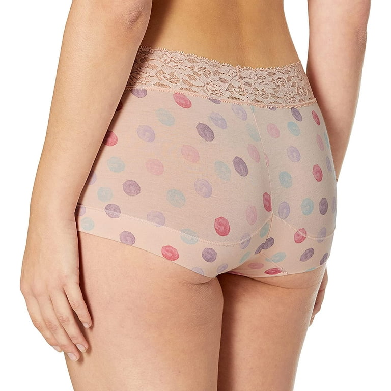 Women's Maidenform 40859 Dream Cotton Boyshort Panty with Lace (Painted  Spots/CremePnk 8) 