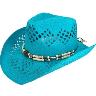 PINK Tea Stain Straw COWBOY HAT w/ Turquoise Blue Beads  display picture 1