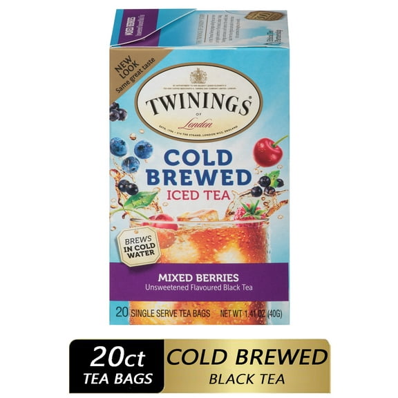 Twinings Cold Brewed Iced Tea Bags, Unsweetened Mixed Berries Black Tea, 20 Count Box