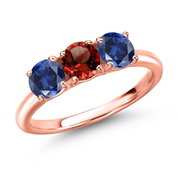 Gem Stone King 18K Rose Gold Plated Silver Red Garnet and Blue Created Sapphire Engagement Ring for Women | 1.75 Cttw | Round 5MM | Gemstone January Birthstone | Size 6