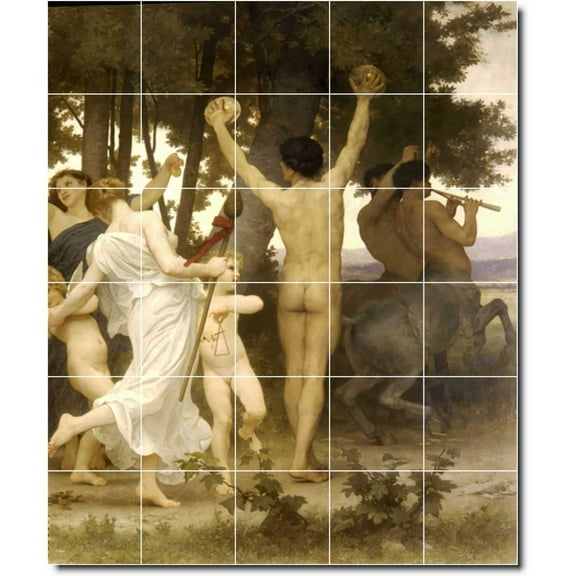 Ceramic Tile Mural-William Bouguereau Mythology Kitchen Tile Mural 11. 21.25" w x 25.5" h using (30) 4.25 x 4.25 ceramic tiles