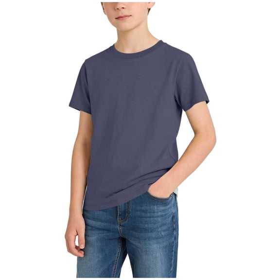 CYRBOKO Boys T-shirts, Cotton Short Sleeve Casual Soft Basic Tops Dark Gray Size 10-12 T