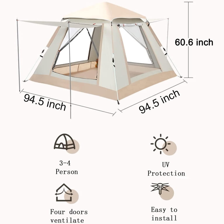 GGPG 4 Person Instant Camping Tent, Automatic Pop Up Tent with