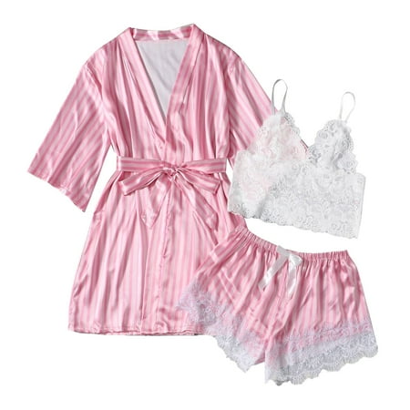 GZWYHT Silk Pajamas Clearance Robes for Women Women s Placket Silk Night Lingerie Women s Tops And Shorts Casual Print Sleepwear Nightdress Bath Robe Women S Sleepwear  White S