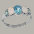 thumbnail image 2 of LBG British Made Solid 9k White Gold ring with Natural Blue Topaz & Opal Womens Band Ring - 33 size options - Size 9.75, 2 of 6