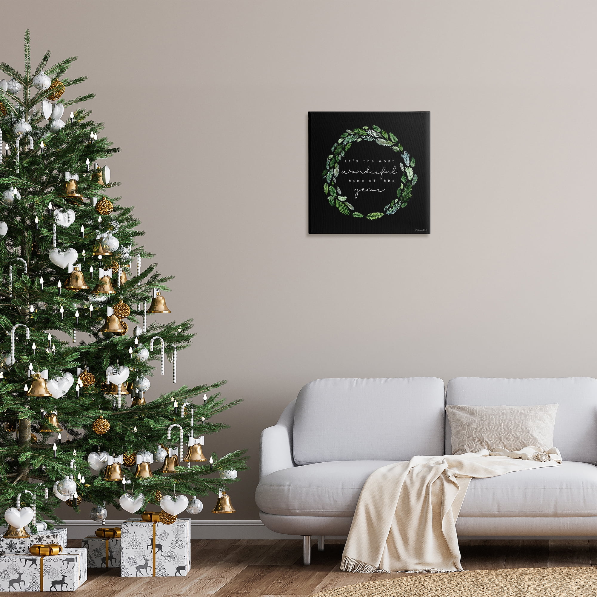 Stupell Industries Minimal Holiday Wreath Holiday Painting Gallery Wrapped Canvas Art Prints Wall Art, 24 x 24