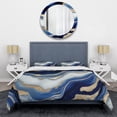 thumbnail image 3 of Designart "Flowing Vibrant Blue and Gold Art III" Modern Bedding Covert Set - Abstract Transitional Blue Abstract Bed Set With 2 Shams, 3 of 6