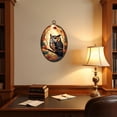 thumbnail image 4 of Canvas Wall Art Whimsical Owl Stained Glass Autumn Forest Vivid Colors Oval Framed Canvas Prints Vintage Wall Hanging Decor for Home Office Decorations 8.6"x11.4", 4 of 7