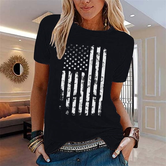 Women's Short Sleeve T-shirt Women'S Performance Patriotic Tee - Moisture-Wicking Flag Shirt For Active Lifestyles,Black Women's Short sleeve T-shirt M