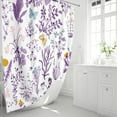 thumbnail image 2 of Purple Floral Shower Curtain, Cute Botanical Shower Curtain for Bathroom, Plant Herbs Flower Butterfly Aesthetic Fabric Shower Curtain Set with Hooks 72x72, 2 of 6