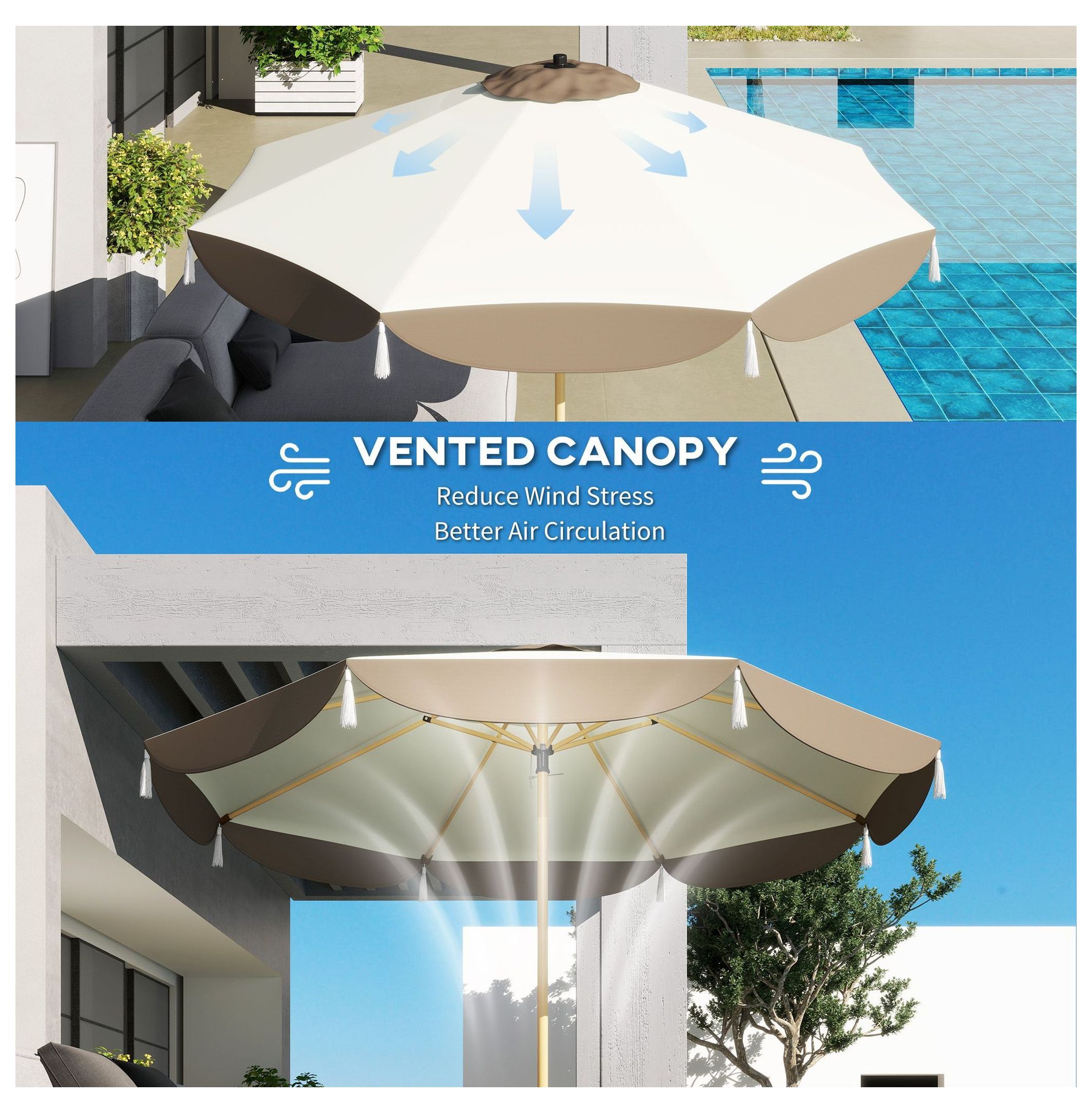 9FT Patio Umbrella, UPF 50+ Outdoor Market Umbrella - Vented, 8 Ribs, Cream White for Deck, Backyard, Lawn