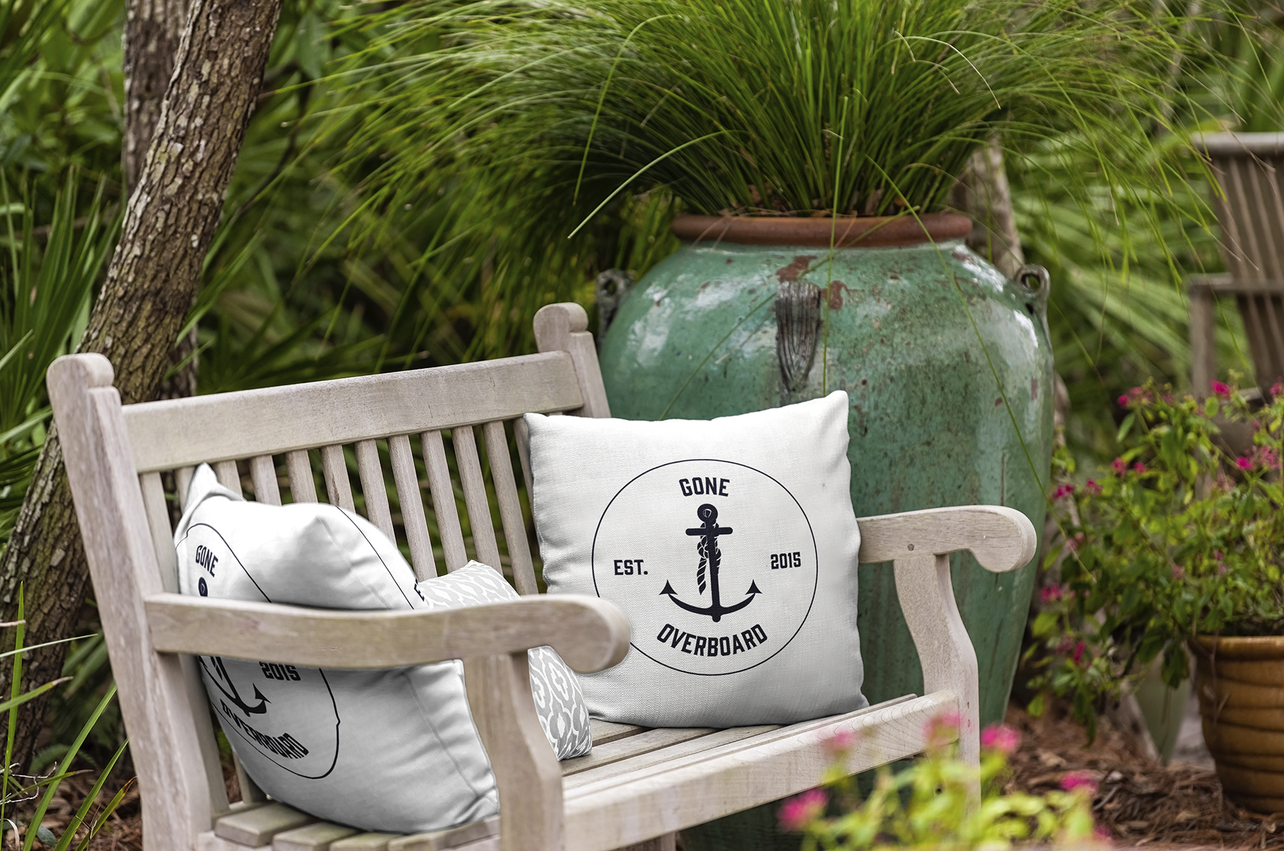 Simply Daisy 16" x 16" Gone Overboard Polyester Indoor/Outdoor Pillow, White (1 count)
