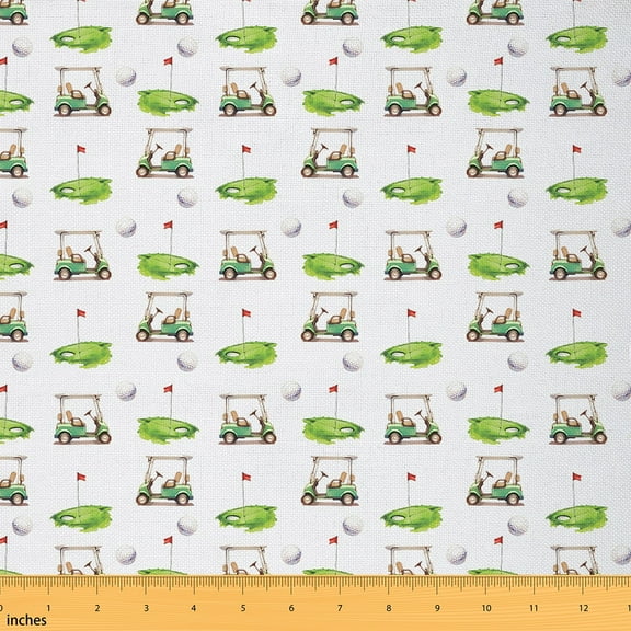 Homewish Boys Sport Gaming Fabric by the Yard 1 Yard,Golf Ball Game Home Decor Fabric by the Yard,Green Cyan White Sewing Fabric For Girls Kids,Super Cozy Room Decor