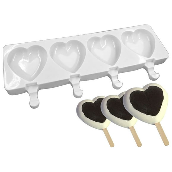Ice Cream Mold 4 Cavities Heart Shaped Popsicle Mold Ice Pop Mold with Sticks