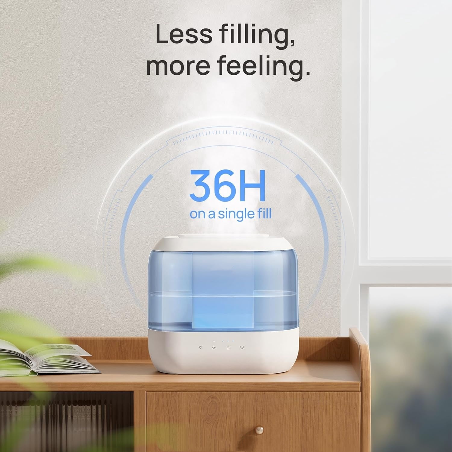 Humidifiers for Bedroom, 4L Top Fill for Large Room, 36H Runtime, 28 dB Quiet Supersized Cool Mist Air Humidifier for Baby Nursery, Plants, Indoor, Night Light, Easy to Clean & Fill, Blue