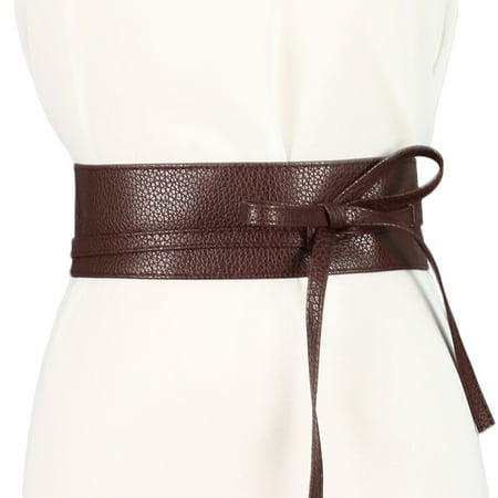 

Livingsenburg Women Girl Leather Self Tie Bow Wrap Around Wide Waist Band Belt
