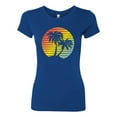thumbnail image 2 of Two Coconut Palm Trees Beach Sunset | Womens Pop Culture Slim Fit Junior Tee, Royal, X-Large, 2 of 4