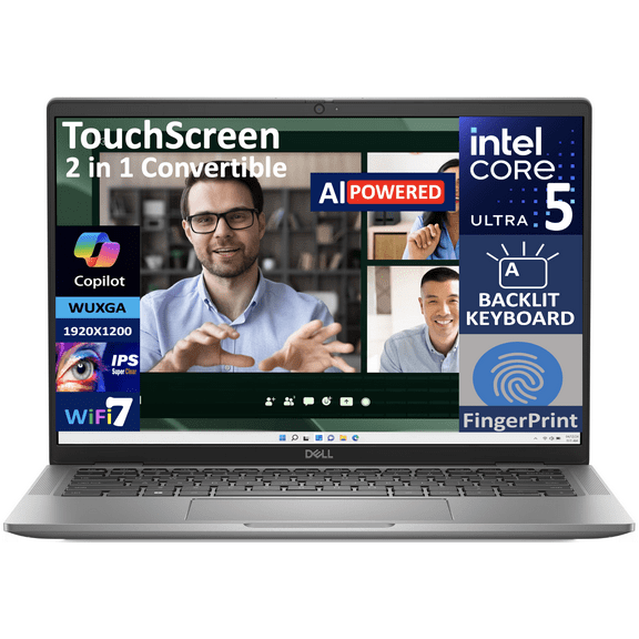 Dell Latitude 7450 AI Powered 2-in-1 Laptop 14.0in Touchscreen IPS WUXGA Display (Intel Ultra 5-135U, 16GB LPDDR5X, 1TB M.2 PCIe SSD, Backlit KB, Fingerprint, 2 Thunderbolt 4, WiFi 7, Win 11 Pro)
