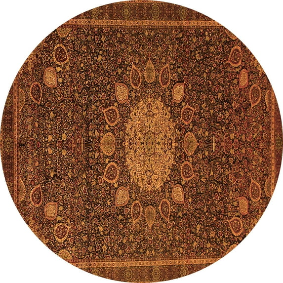 Ahgly Company Indoor Round Medallion Orange Traditional Area Rugs, 4' Round