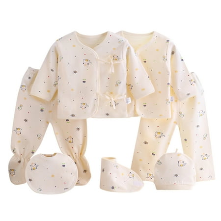

Fesfesfes 7PCS Newborn Baby Boys Girls Cartoon Pyjamas Tops+Hat+Pants +Bib Sleepwear Set