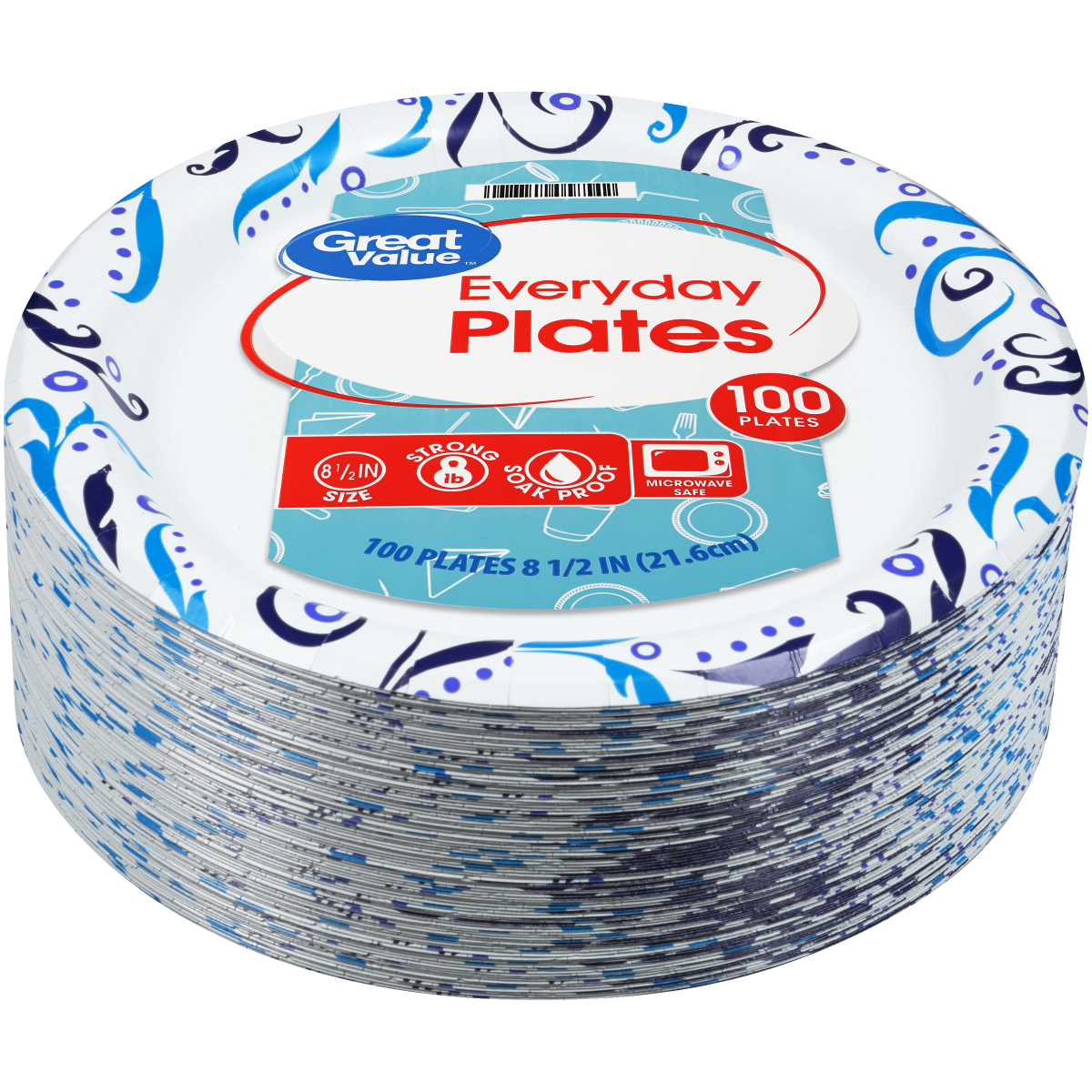 Great Value Everyday Strong, Soak Proof, Microwave Safe, Disposable Paper Lunch Plates, 9 in, 100 Plates, Patterned - image 4 of 9