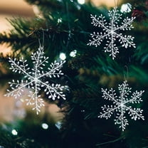 Christmas Snowflake Ornaments, Hanging Plastic Snowflakes Decoration for Xmas Tree White Fuzzy Snowflakes Decor for Winter Wonderland Christmas Party