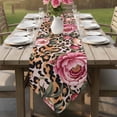 thumbnail image 6 of Pink Flowers Table Runner Linen Burlap Table Runner 72 Inches Long Leopard Spot Vintage Floral Country Plants Dresser Scarves for Kitchen Island Coffee Dining Party Wedding Holiday Decor 16"x72", 6 of 8