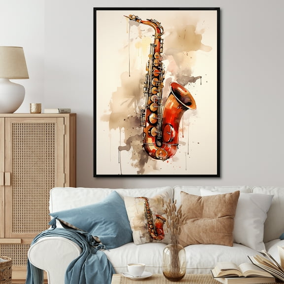 Designart "Swing Of Vibrant Saxophone" Music Floater Framed Wall Decor
