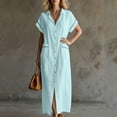 thumbnail image 6 of VBVC Women's Button Down Maxi Shirt Dress,Short Sleeve Collared Dress for Women,Ladies Summer V-Neck Work Office Sundress with Pockets,Light Blue,S-2XL, 6 of 8