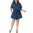 thumbnail image 4 of Agnes Orinda Women's Plus Size Short Jumpsuits Button Down Roll Sleeve Belted 1 Piece Rompers with Pockets 2X Dark Blue, 4 of 6