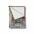 thumbnail image 2 of Prehistoric Country Soft Flannel Fleece Blanket, Retro Neglected Old Farmhouse Rustic Wooden Door and Window Rural, Cozy Plush for Indoor and Outdoor Use, 50" x 60", Brown Green Grey, by Ambesonne, 2 of 6