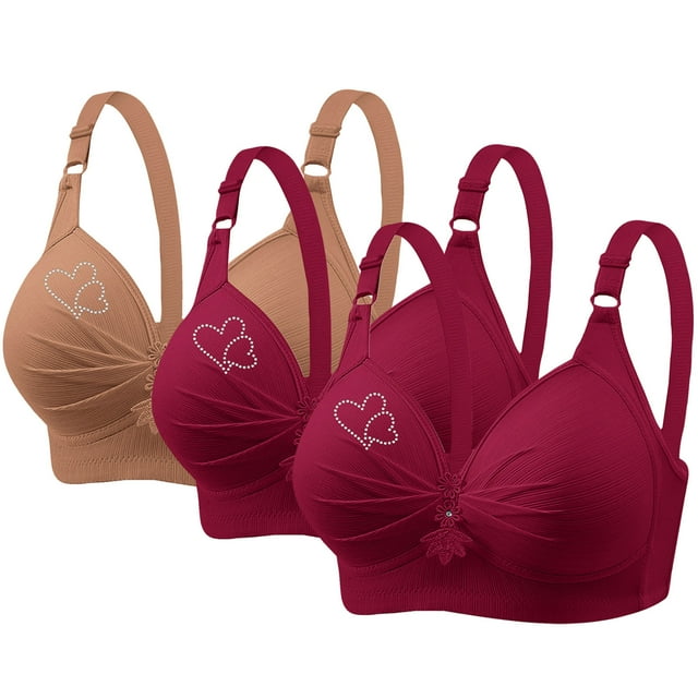 Birdeem Bras for Women 3Pcs Womans Printing Gathered Together Large Size Daily Bra Underwear No Rims