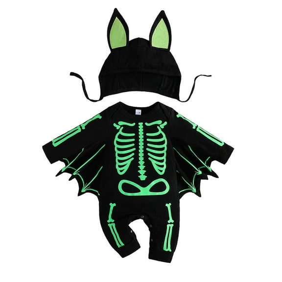 Ruyang Baby Girls Boys Skeleton Jumpsuit with Wings New Born Halloween Outfit Cute Hat First Birthday Outfits Cute Onesie