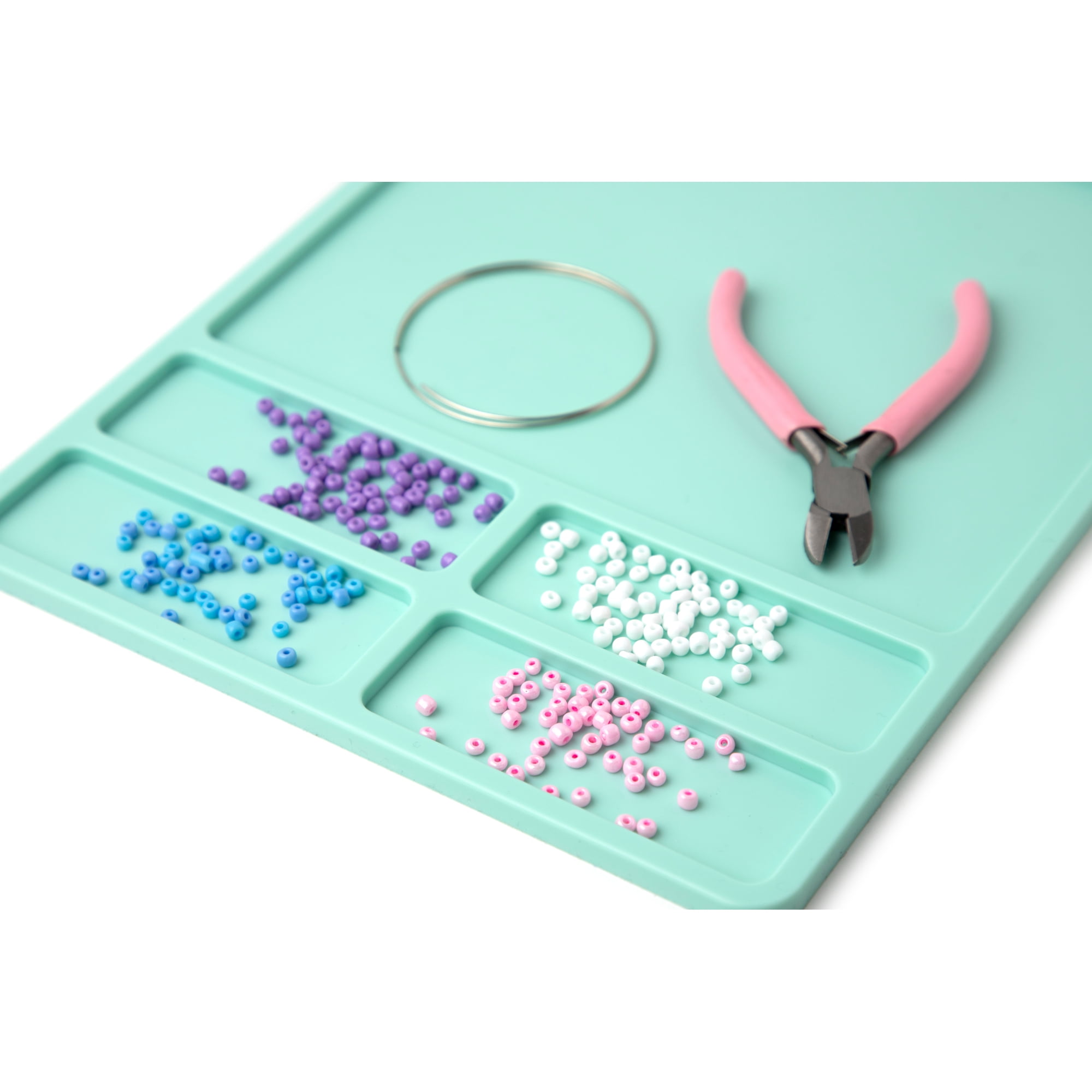 Cousin DIY Silicone Bead Board Crafting Mat with Recessed Compartments, Rolls Up, Teal Blue