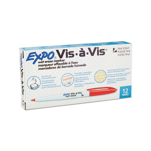 Vis--Vis Wet Erase Marker Fine Bullet Tip, Red, Dozen