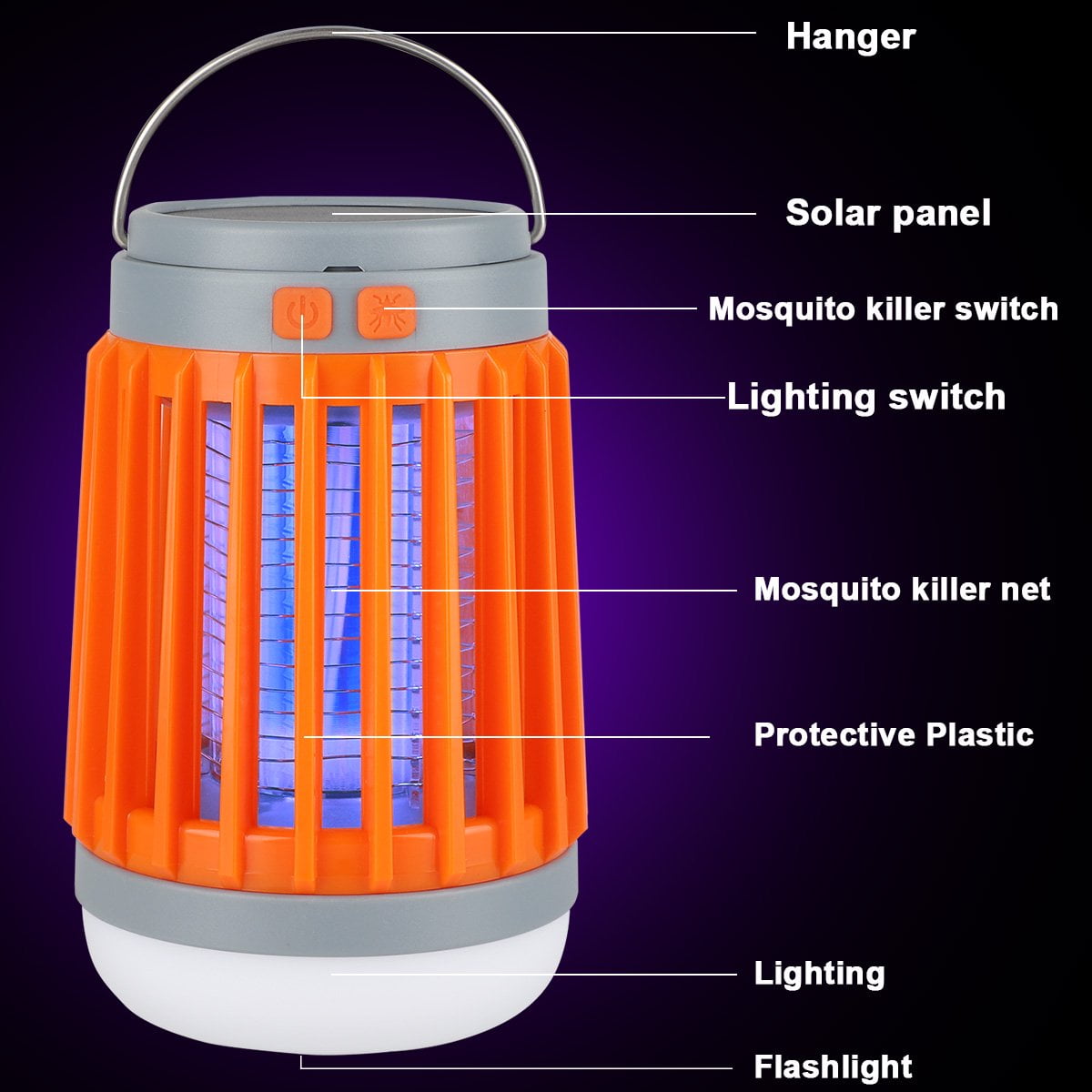 SHELLTON Solar Bug Zapper for Outdoor and Indoor, Waterproof Insect Fly Pest Attractant Trap Light, USB Electric Mosquito Killer Lamp for Backyard Patio Home Camping, Orange