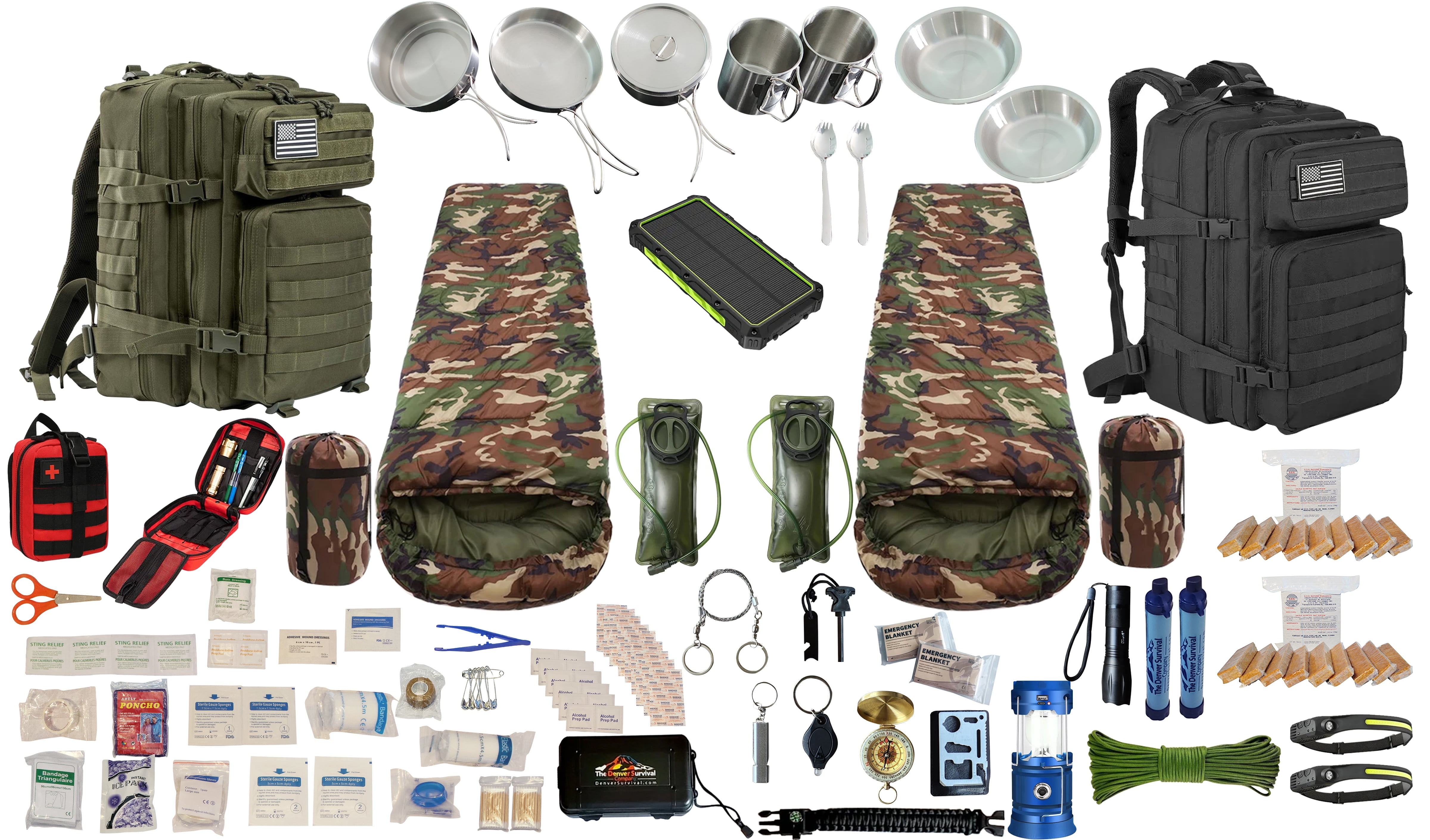 2 Person Premium Family 3 Day Bug Out Bag Survival Kit Food Backpacks  Sleeping Bags First Aid