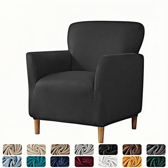 Stretch Armchair Slipcover Anti-Slip Furniture Protector Velvet 1-Piece Banquet Armchair Slipcover for Living Room, Friendly for Pets, Mid Century Modern Style (Black)