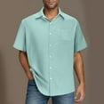 thumbnail image 3 of Lovskoo Men's Linen Shirt Casual Button Down Shirt Short Sleeve Shirt Summer Vacation Beach Shirt Mint Green, 3 of 7