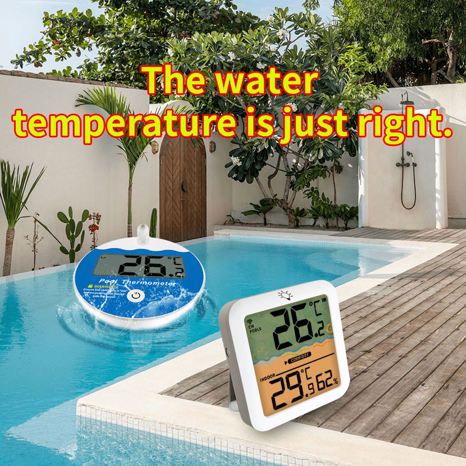 Wireless Pool Thermometer with Receiver, Floating Digital Water Thermometer for Swimming Pool, Hot Tub & Spa, Accurate Temperature Sensor, Indoor Outdoor